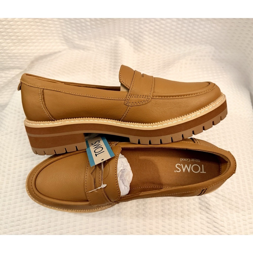 TOMS Women's 8.5 Cara Tan Leather Slip-On Loafer - Picture 3 of 6